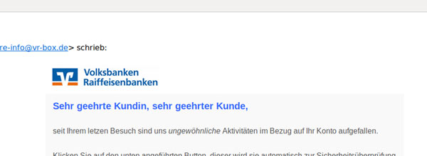 Phishing Mail Sicheres Online Banking Raiffeisenbank Haag Gars